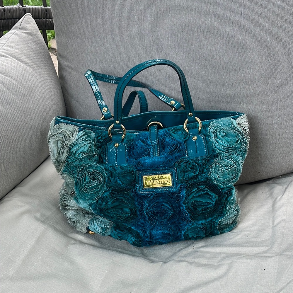 Valentino Teal Floral Tote Bag